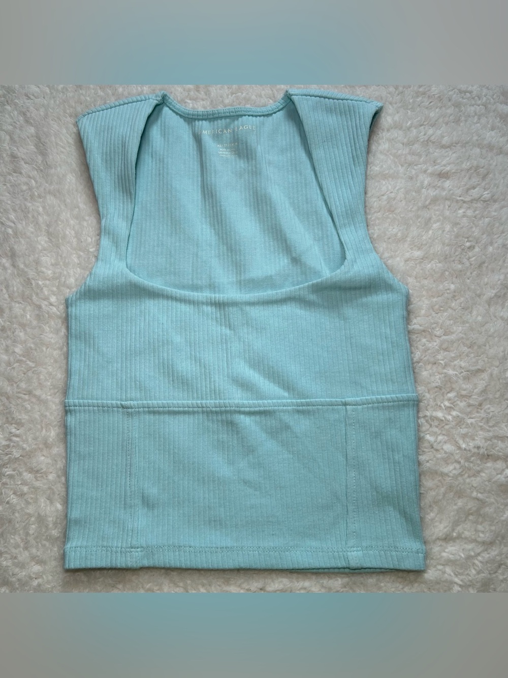 American Eagle Light Blue Ribbed Square Neck Crop Tank Top XS